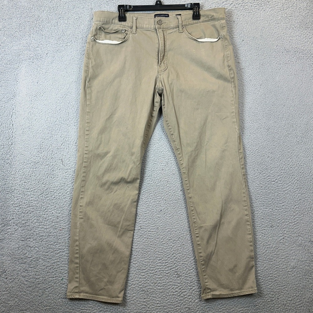 Lucky Brand 121 Pants Mens 38X30 Slim Straight Khaki Tan Chino Flat Front EUC